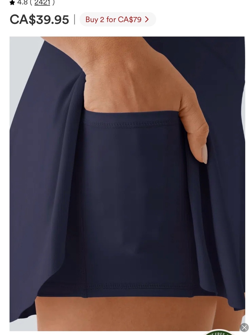 HALARA Navy High-Waist V-Front 2-in-1 Tennis Skirt (Longer 7” length) - Picture 3 of 6